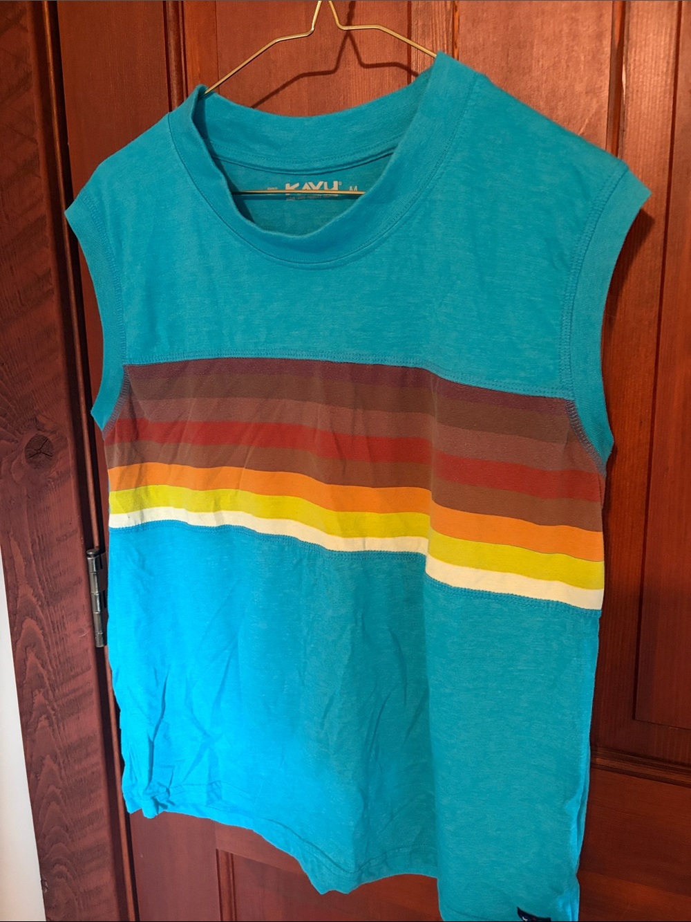 Kavu Turquoise Sleeveless Tank with Multicolor Stripes